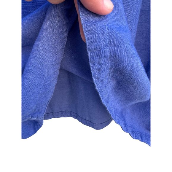 Woman Within Vintage Linen Short Sleeve V-Neck Blue Knee Length Pocket Dress 14W - Picture 5 of 9